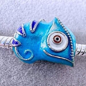 Blue Chameleon Animal Bead Silver Enamel‎ Reptile Lizard Charm fits PANDORA